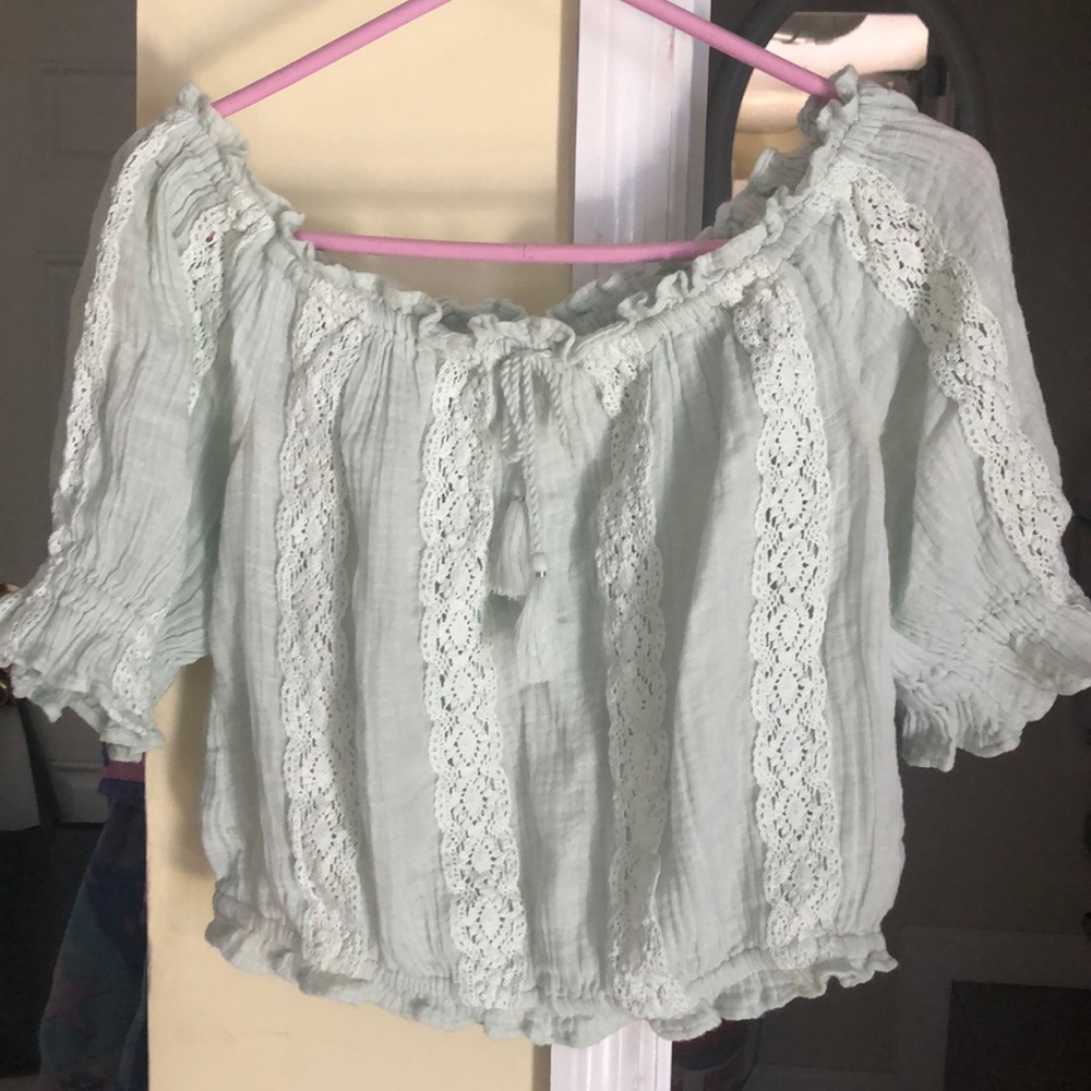 Off shoulder mint boho top